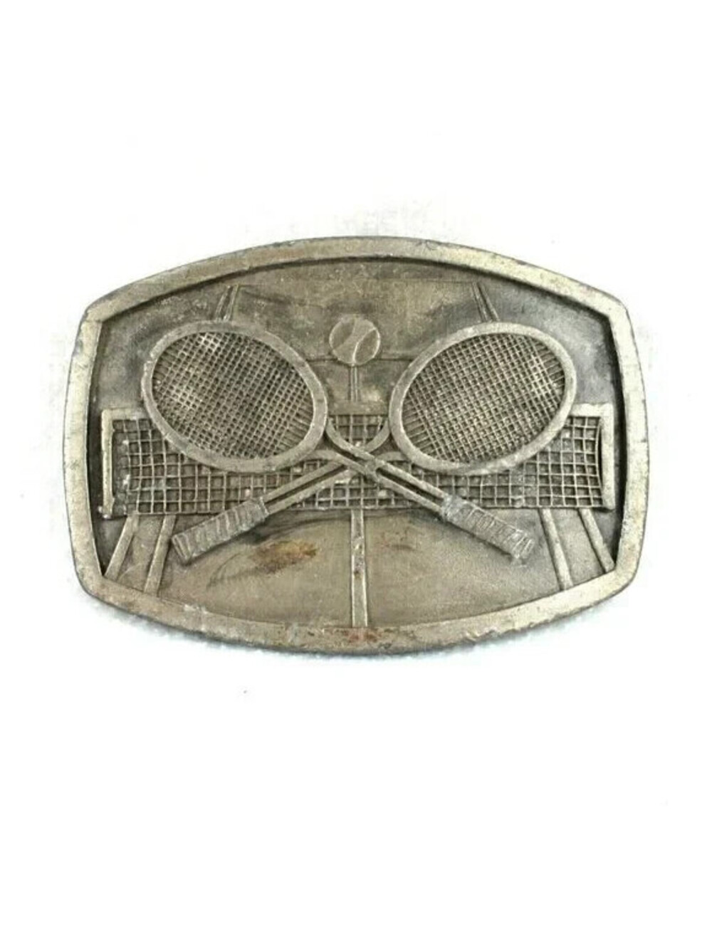 Vintage Tennis Belt Buckle Racquet Ball & Net Sport Indiana Metal Craft 1977